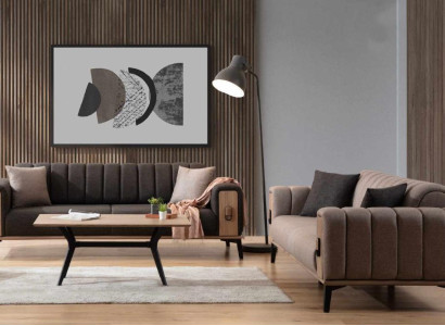 Brown couch set 2x three-seater luxury set furniture sofas couches wooden frame
